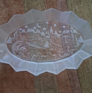 Holiday Decor Frosted Glass Platter